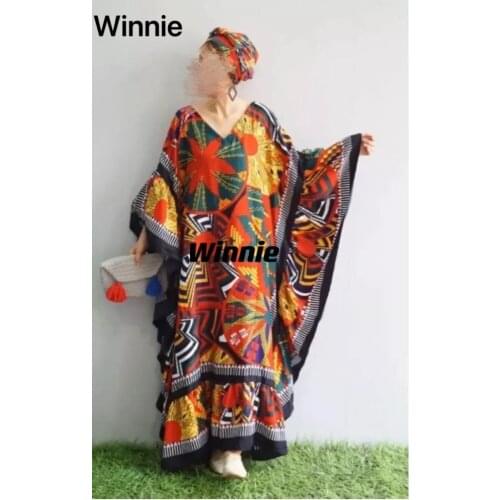Muslim Fashion Kuwait Bohemian Hijab Cotton Butterfly Sleeve Printed Maxi Dress Oversize African Womens Party BouBou Kaftan