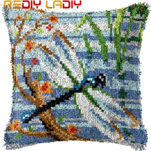 Latch Hook Kits Make Your Own Cushion Dragonfly Pre-Printed Canvas Crocheting Pillow Case Latch Hook Cushion Cover Arts & Crafts