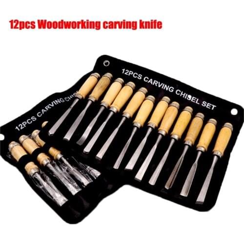 12pcs 65 Manganese Cutter Knife Kit Wood Carving Chisel Woodworking Carving Hand Chisels DIY Tool Kit Steel Blade