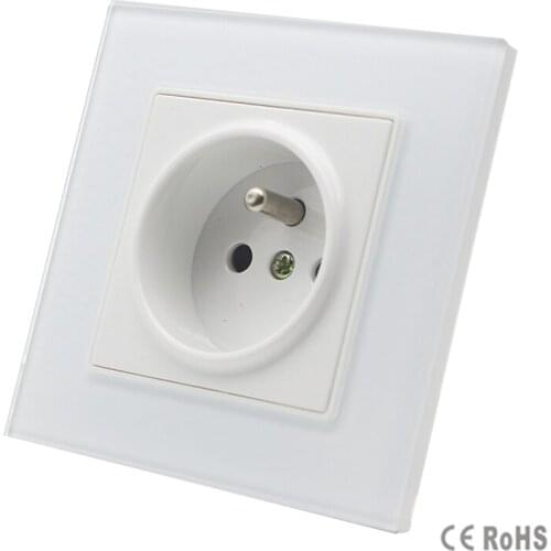 2017 Hot Sale New Outlet,French Standard Wall Power Socket, GB-C7C1FR-1,White Crystal Glass Panel, AC 110~250V 16A