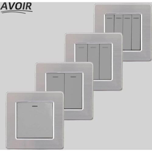 Avoir Wall Light Switch Stainless Steel Brushed Gray Panel Push Button Switches 1 2 3 4 Gang 1 2 Way Home Improvement AC110-250V