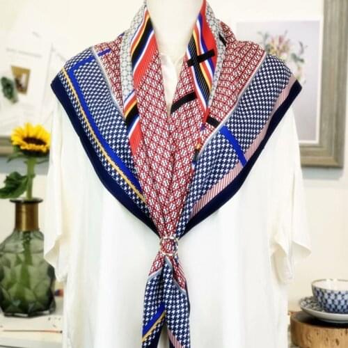 New 90x90cm Scarf Women Scarves Silk Scarf Bandana Elegant Plaid Printed Satin Small Square Wraps Scarves Shawls Luxury Brand