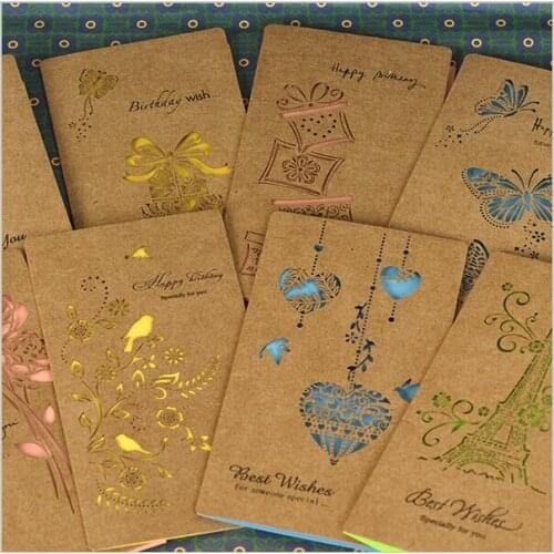 New Creative delicate Hot stamping Hollow out Kraft paper birthday greeting card elegant envelope 200 PCS/lot free shipping