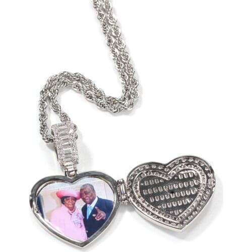 Heart-shaped Photo Pendant Iced Zircon Cubic Zirconia Pendant Hip Hop Fashion Jewelry Can Be Opened