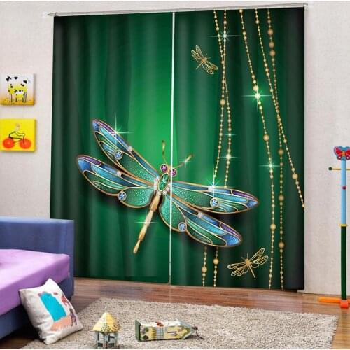 Custom Dragonfly Curtain Vivid Figures in Gemstone Crystal Diamond Shapes Graphic Fabric Artsy Effects Window Curtains Decor