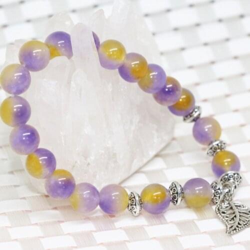 Luxury fashion natural stone multicolor jades chalcedony bracelet 8mm round beads exquisite gift women jewelry 7.5inchB2066