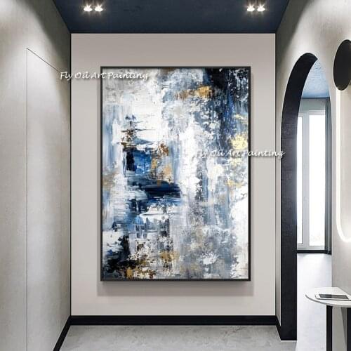 Handmade Blue Modern Style Abstract Wall Nordic Canvas Painting Contemporary Art Decoration Picture For Living Room
