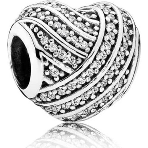 S925 Bead Charm Ribbon-inspired Design Love Lines With Crystal Beads for Women Bracelet Bangle DIY Jewelry