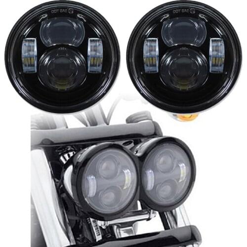2PCS Black/Chrome 4.65" inch Twin Dual Motorcycle Headlights for FXDF Dyna Fat Bob Motorcycle LED Projector Headlamp