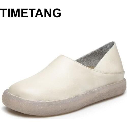 TIMETANG Women Ballet flat shoes handmade genuine leather lace-up ladies shallow moccasins casual shoes female moccasins shoes