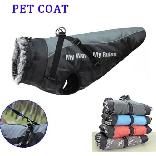 Waterproof Dog Clothing for Large Dog Clothes Winter Dog Coat With Harness Furry Collar Warm Pet Clothing Big Dog Jacket Costume