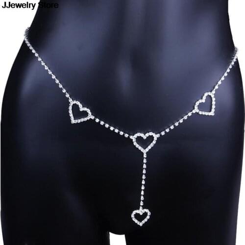 Women Mini Heart Belt Wedding Fashion Love Waist Chain Night Club Disco Female Long Crystal Dress Rhinestone Belts Body Jewelry