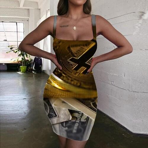 Giyu Brand Bitcoin Dress Women Currency 3d Print Harajuku Bodycon Dress Womens Clothing Party Short Boho High Quality