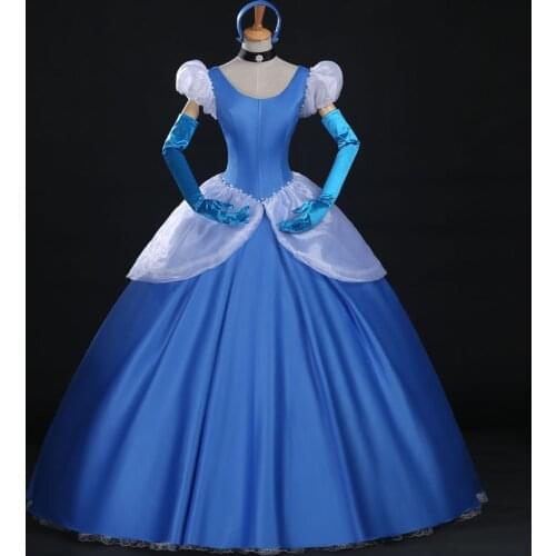 Adult Women Cosplay Costume Cinderella Role-playing Blue Elegant Princess Dress Halloween Carnival Party Gown