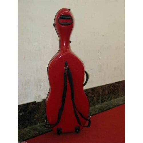 1 PCS red color hard fiberglass 4/4 cello case with wheells