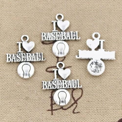 10pcs Charms I Love Baseball 21x19mm Antique Silver Color Pendants Making DIY Handmade Tibetan Finding Jewelry