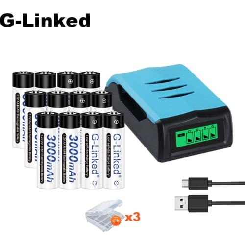 12pcs aa battery 1.2v aa rechargeable battery batteries 3000mah 2a battery ni mh + charger for aa aaa nimh nicd 1.2v batteria