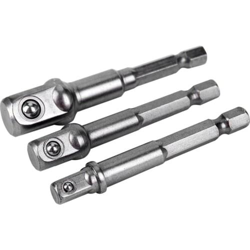 3pcs Chrome Vanadium Steel Socket Adapter Set Hex Shank to 1/2" 1/4" 3/8" Extension Drill Bits Bar Hex Bit Set Power Tools