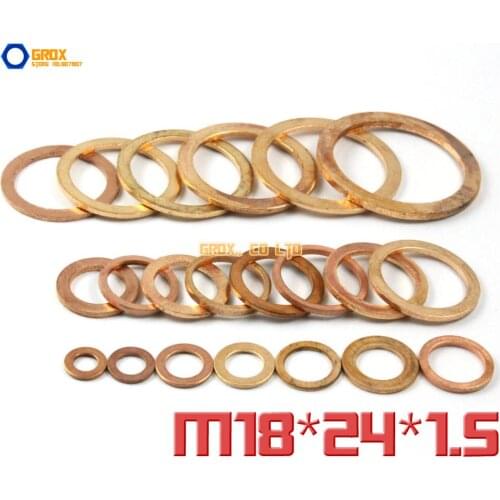 30 Pieces M18 x 24 x 1.5mm Copper Flat Washer Seal Washer
