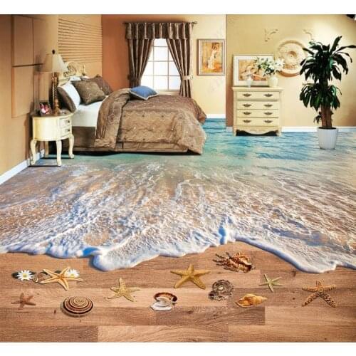 Custom Large flooring 3D Surf beach living room bedroom kitchen bathroom decoration painting waterproof PVC self adhesive floor