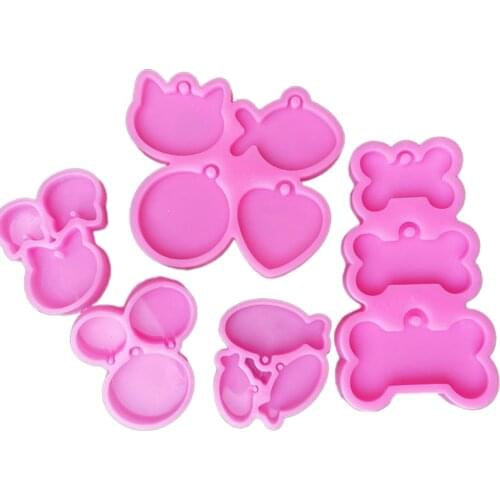 5 Pcs Fish Cat Round Pet Tag Pendant Epoxy Resin Mold Hanging Sign Keychain Silicone Mould DIY Craft Decoration Jewelry Cast Too