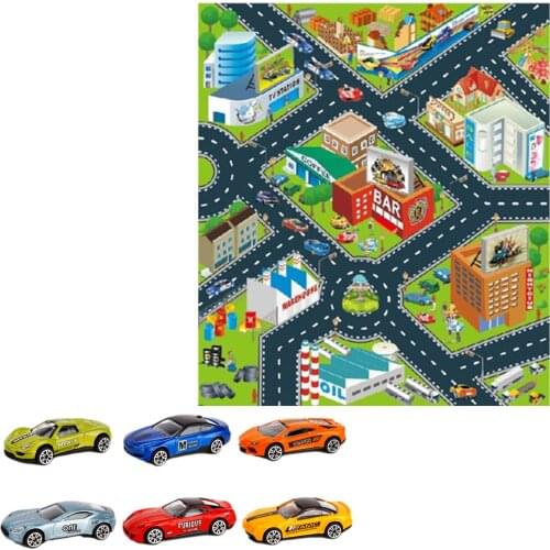 New 6PCS Alloy Police Car Engineering Fire Vehicle Model With 1PC 70X80cm Carpet Funny Engineering Educational Toy For Children