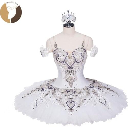 Adult Professional Classical Pancake Tutu Snow White Ballet Costumes Beading Decoration White Swan Lake Ballet Competition Wear