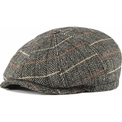 Fibonacci Brand Quality Wool Plaid Beret Hats For Men Caps British Retro Autumn Winter Dad Newsboy Hat