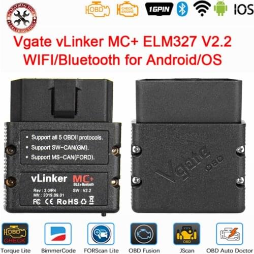New Arrival Vgate vLinker MC+ ELM327 Engine Scanner Auto OBD 2 OBD2 Car Diagnostic Tool Bluetooth-Compatible Wifi PK OBDLINK