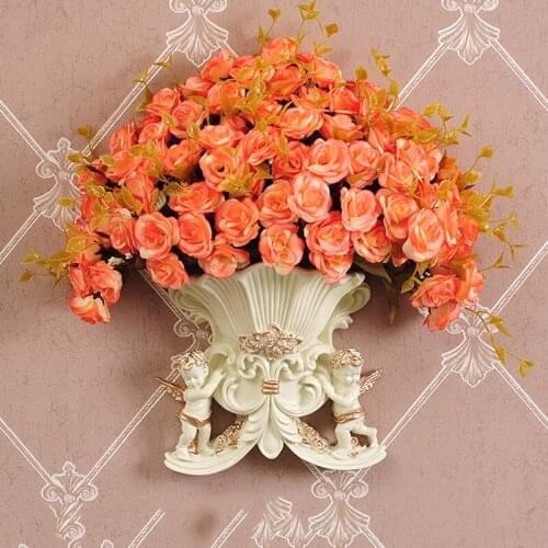 EUROPEAN ANGEL WALL VASE+ARTIFIACIAL FLOWER SET DECOR LIVINGROOM DININGROOM WALL MURAL DECORATION PORCH WALL STICKER CRAFT ART