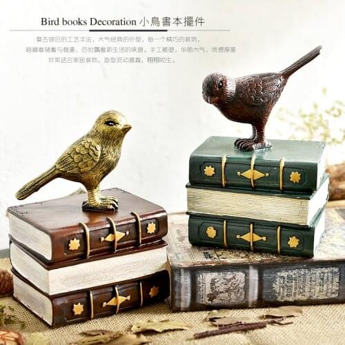 Continental retro resin ornaments bird books bookend study shelf living room decor Home Furnishing Bookends