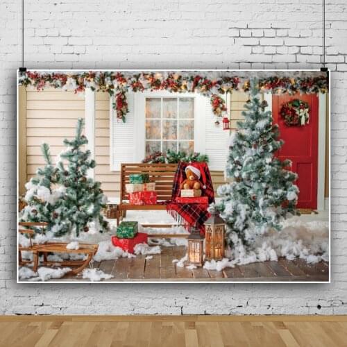Photo Backgrounds For Photography Merry Christmas Festivals Baby Toys Tree Gift Party Winter Snow Lantern Yard Photo Backdrops