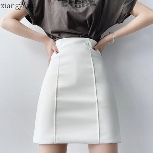 Hot Sale Winter White Leather Mini Skirts for Women 2020 New Fashion High Waist Package Hip Short Skirts Ladies Black Pu Skirt