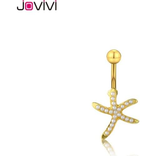 Jovivi 316L Surgical Steel 14G Crescent Moon and Shining Star Starfish Belly Button Navel Ring Sexy Body Piercing Jewelry