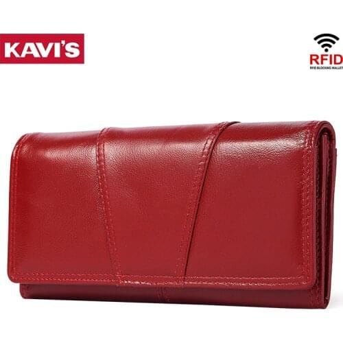 KAVIS Genuine Leather Women Wallets Fashion Long Fashion Quality Card Holder Classic Female Purse Zipper Brand Wallet For Women