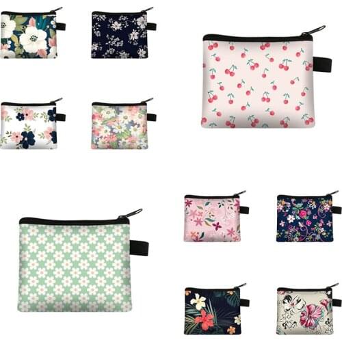 1 Pc Mini Fashion Flower Print Coin Purse Women Girls Fashion Printed Wallet Lipstick Portable Money Purse Pocket Bag 13.5*11cm