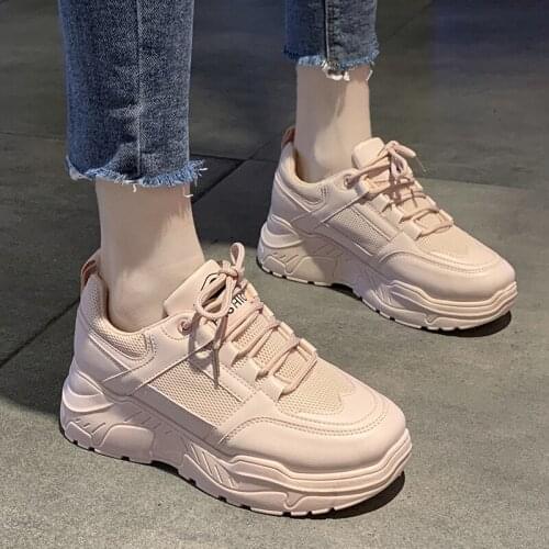 2020 spring casual shoes woman lace up round toe vulcanize shoes platform sneakers student 5cm bottom comfortable flats U21-42