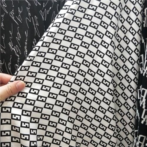 Printed Micro-elastic Chiffon Fabric By The Per Meter for Shirt Dress Pants Clothing Letter Sewing Geometric Black White Cloth