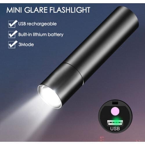 USB Rechargable Mini LED Flashlight Built-in battery 3 Lighting Mode WaterproofTorch Stylish Portable Suit for Night Lighting