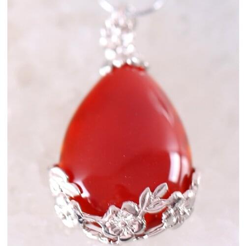 Fashion Jewelry Natural Stone 27x36MM Water Drop Bead Natural Red Onyx Pendant 1Pcs With Chain 18inches K320