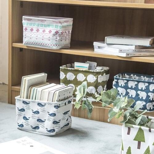 Desktop Storage Box Cotton Linen Storage Basket Sundries Box Cosmetic Underware Organizer