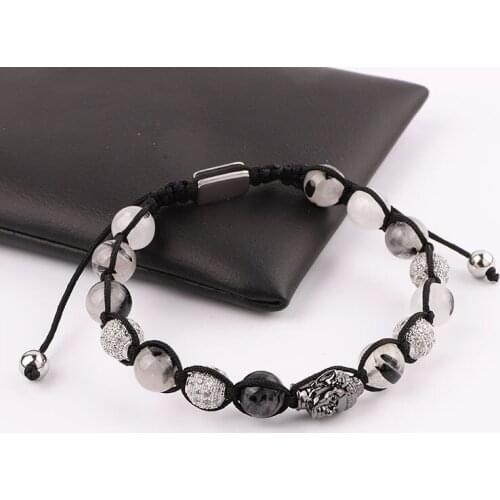 New Design Natural Quartz Stone CZ Pave Charm Buddha Friendship Macrame Adjustable Bracelet Men Women