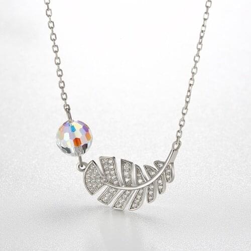 LEKANI Brand Leaf Pendant Necklaces Original Crystas From Swarovski Real S925 Silver Beads Collar For Women Party Wedding Gifs