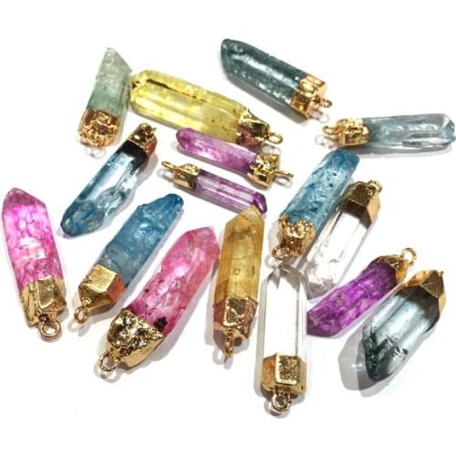 Natural Stone Crystal Necklace Pendant Charms for Jewelry Making Column Shape Pendant for Jewelry Making DIY Necklaces 7X45mm