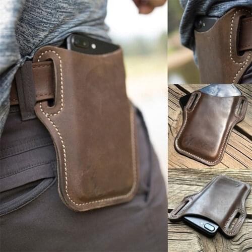 Portable Men Phone Waist Bag Waterproof Leather Cellphone Bag Belt Waist Bag Purse Phone Wallet Outdoor Sports Male Hiking Bags