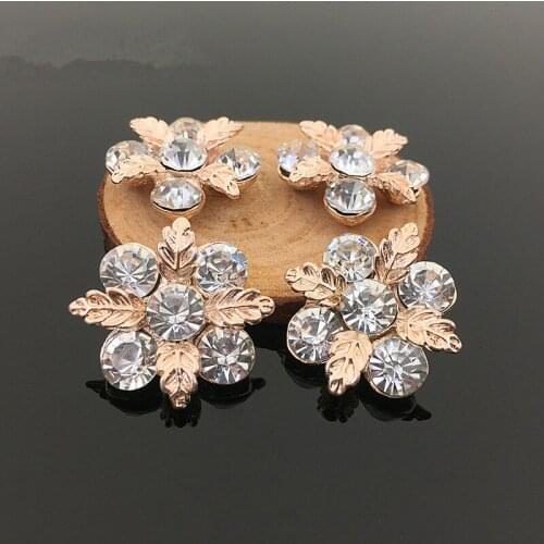 5pcs Alloy Gold Leaf Rhinestone Button Flatback Pearl DIY Craft Clothing Apparel Sewing Supplies 28mm