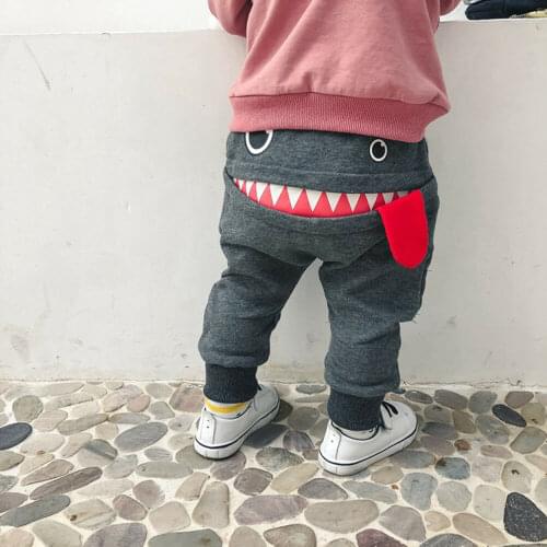 Pure Cotton Long Sleeve Pants Big Mouth Monster Print Trousers For Boy