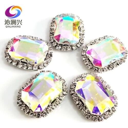 AB color 3D Anti scratch top glass crystal buckle,Silver bottom Sew on stones,DIY/Clothing/wedding decoration SWCB06