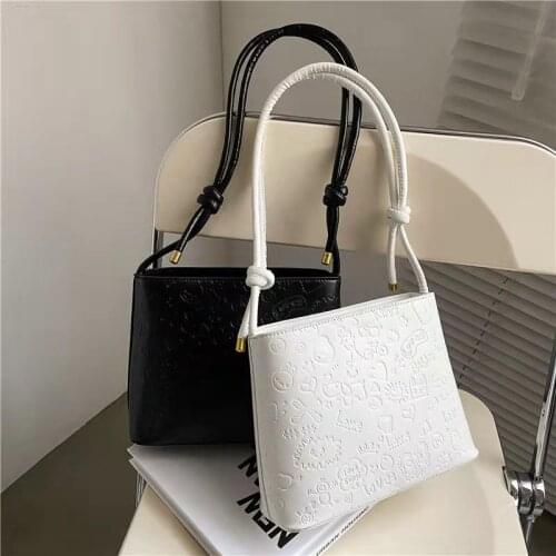 Retro Bucket Shoulder Bags For Women Solid Color Cartoon Painting 2021 Autumn New France Designer All-Match Cross-Body Bags