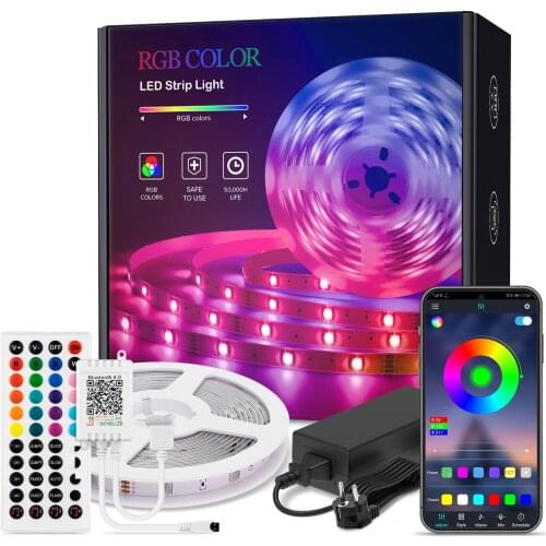 RGB 5050 2835 SMD Flexible Tape Ribbon Led Lights Bluetooth APP LED Strip Light Kit with IR 44 Key 5m 10m 15m 20m for Decoration
